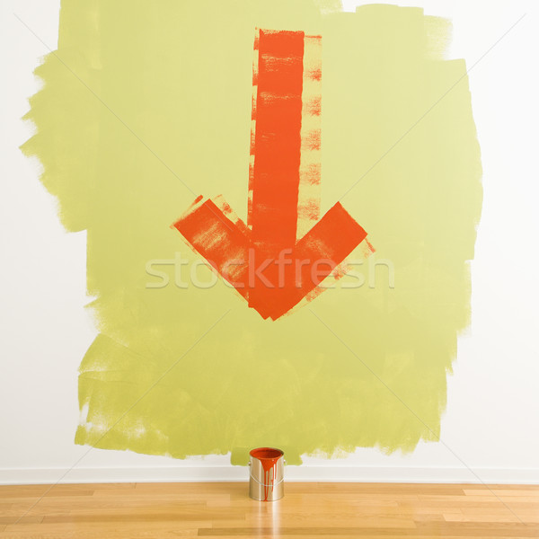 Nyíl festékes flakon piros festett fal mutat Stock fotó © iofoto