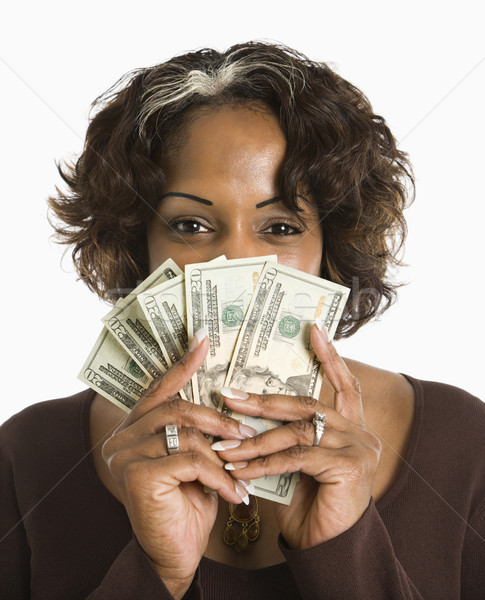 Nő tart pénz portré húsz dollár bankjegyek Stock fotó © iofoto