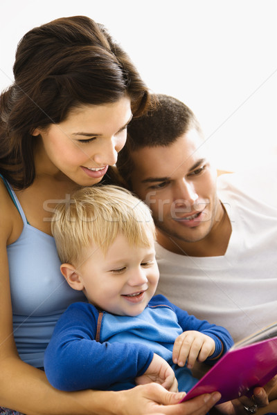 Foto stock: Familia · lectura · caucásico · padres · hijo