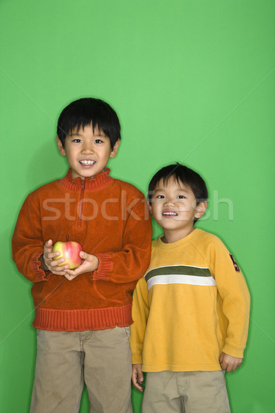 Chłopców jabłko dwa asian uśmiechnięty Zdjęcia stock © iofoto