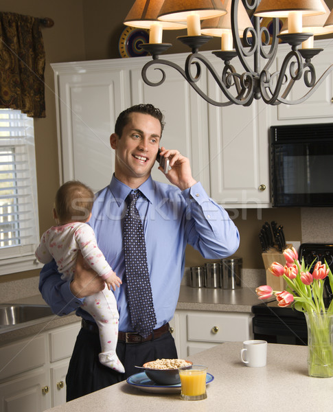 Apa baba kaukázusi öltöny tart beszél Stock fotó © iofoto