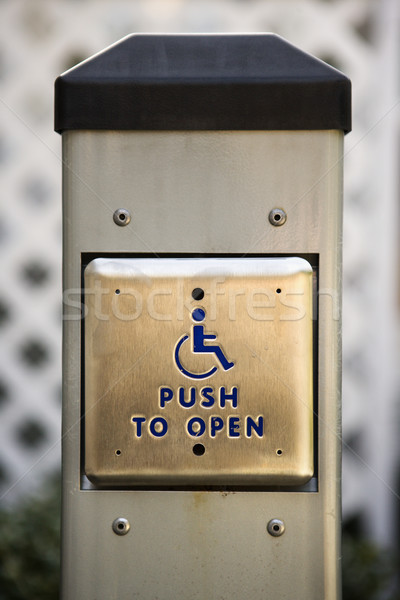 Gomb fogyatékos emberek fém ajtó bejárat Stock fotó © iofoto