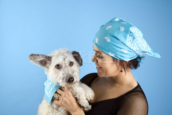 Woman and dog wearing bandanas. Stock photo © iofoto