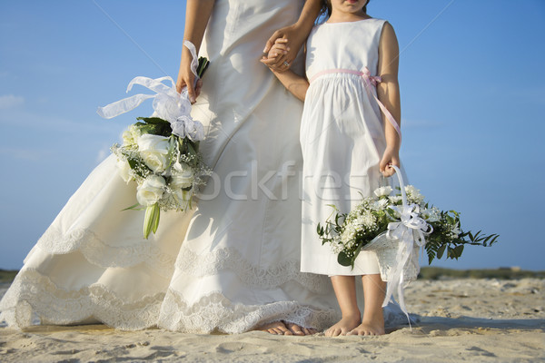 Bride and Flower Girl on Beach Stock photo © iofoto