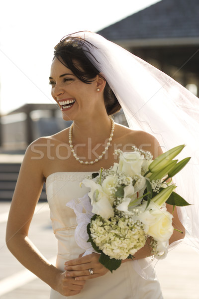 Stock foto: Porträt · Braut · halten · Blumenstrauß · lächelnd