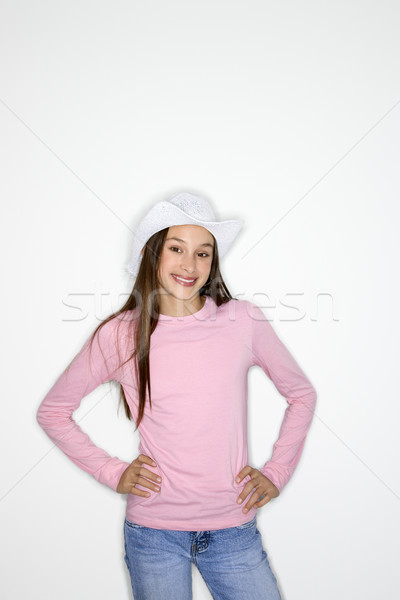 Dziewczyna cowboy hat portret teen girl ręce Zdjęcia stock © iofoto