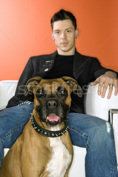 Young man with Boxer dog. Stock photo © iofoto