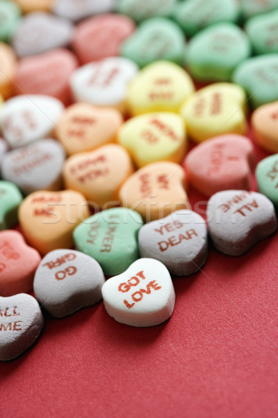Cukorka szívek piros csoport színes mondások Stock fotó © iofoto