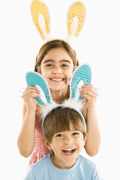 Kinder bunny Ohren Porträt Junge Mädchen Stock foto © iofoto