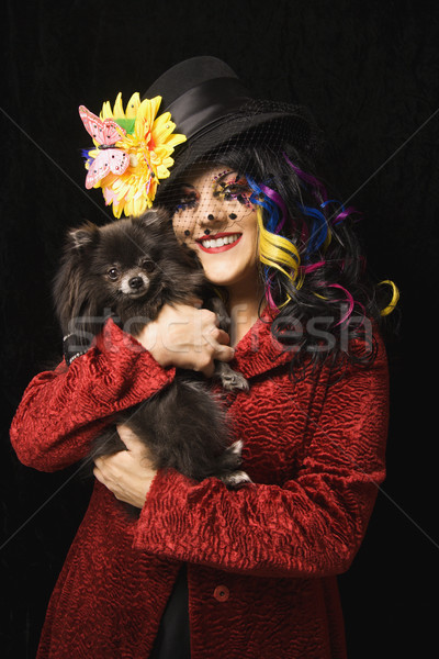 Mujer perro caucásico maquillaje ropa Foto stock © iofoto