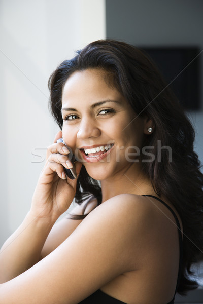 Mujer teléfono celular hispanos mirando hablar Foto stock © iofoto