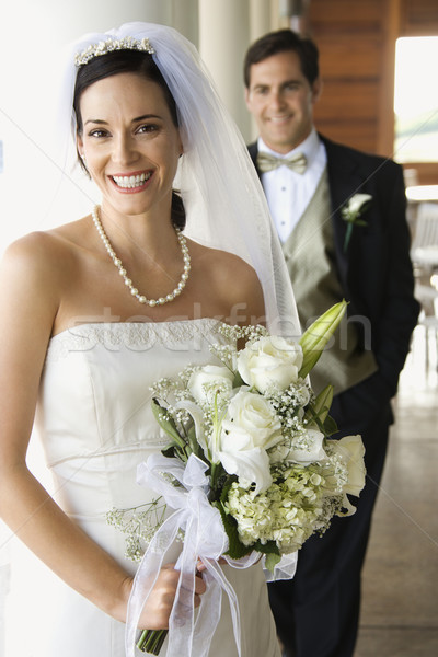 Retrato noiva noivo caucasiano em pé varanda Foto stock © iofoto