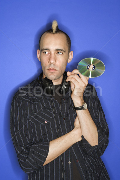 Homme cd casque permanent [[stock_photo]] © iofoto