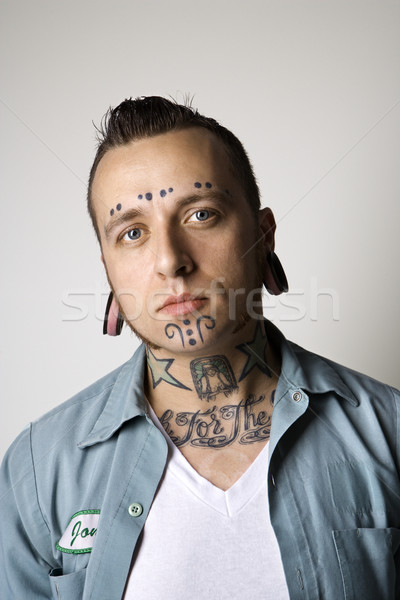 Człowiek tatuaże mężczyzn portret kolor Zdjęcia stock © iofoto