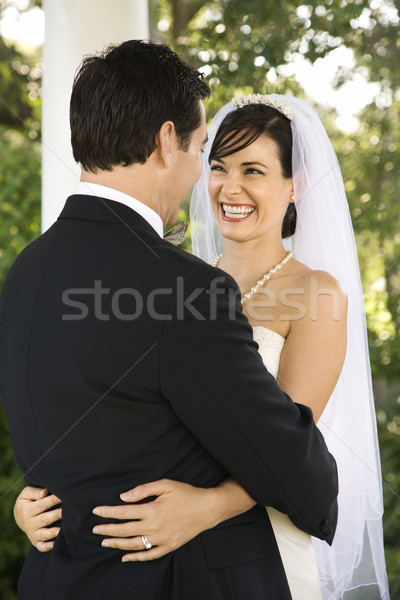 Boldog friss házas pár mosolyog ifjú pár tart Stock fotó © iofoto