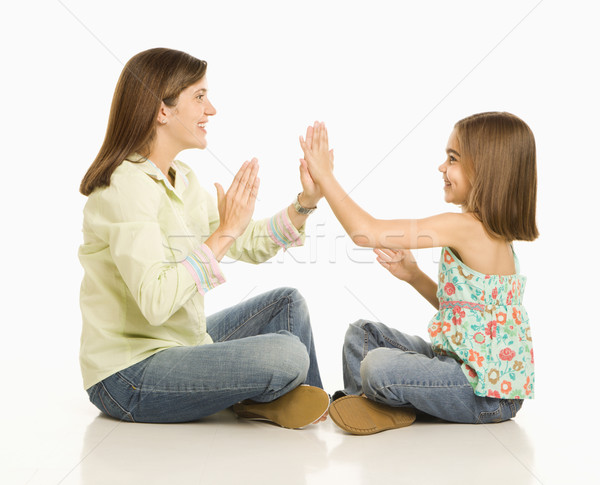 Foto stock: Madre · hija · jugando · sonrisa · diversión · retrato