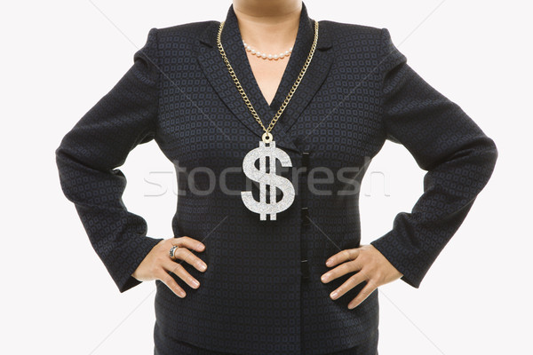 Woman wearing dollar sign. Stock photo © iofoto