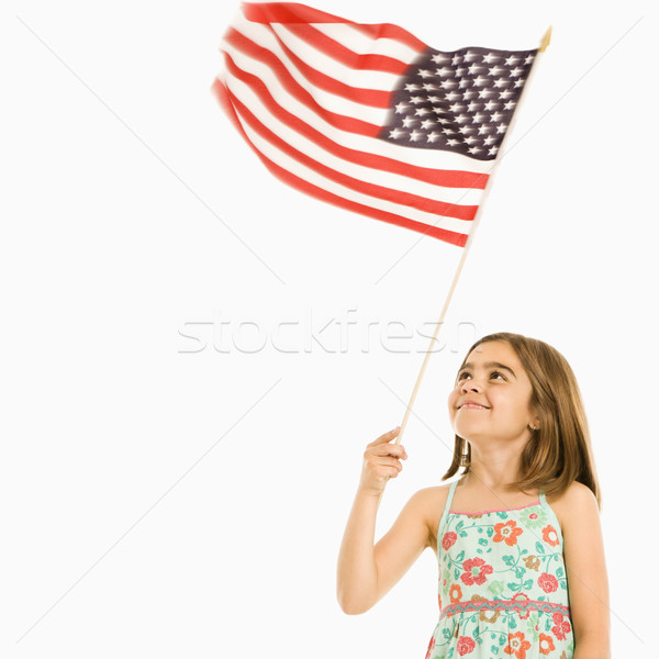 Dziewczyna amerykańską flagę biały dziecko banderą Zdjęcia stock © iofoto