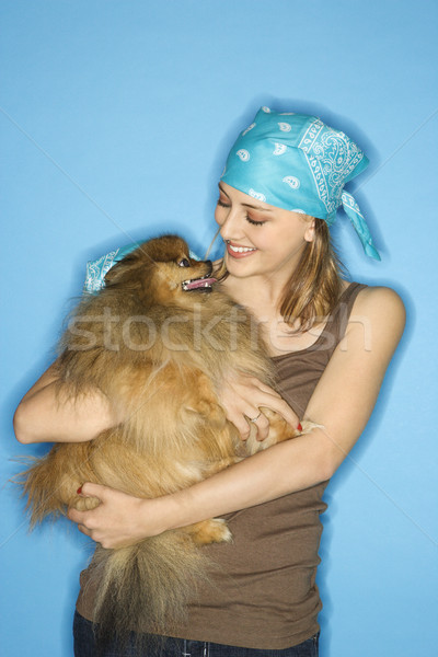 Tinilány tart kutya kaukázusi tini női Stock fotó © iofoto