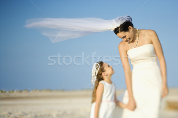 Foto stock: Noiva · flor · menina · praia · veja · outro