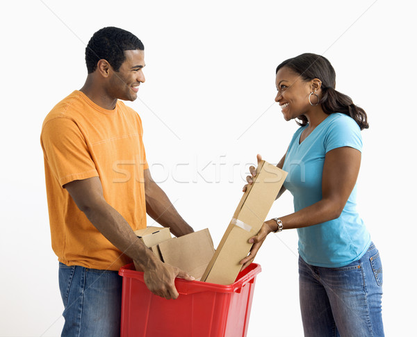 Foto stock: Homem · mulher · reciclagem · africano · americano · masculino