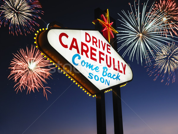 Las Vegas felirat tűzijáték éjszaka olvas vezetés Stock fotó © iofoto
