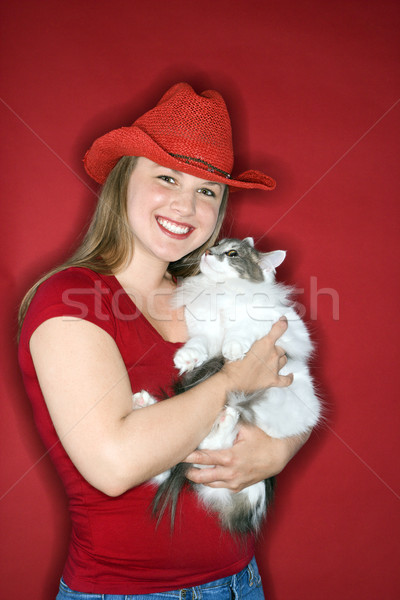 Jeune femme pelucheux chat jeunes [[stock_photo]] © iofoto