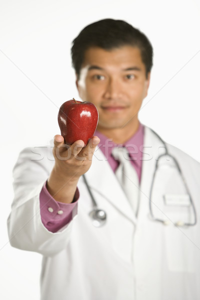 Stock foto: Arzt · halten · Apfel · asian · männlichen · Arzt