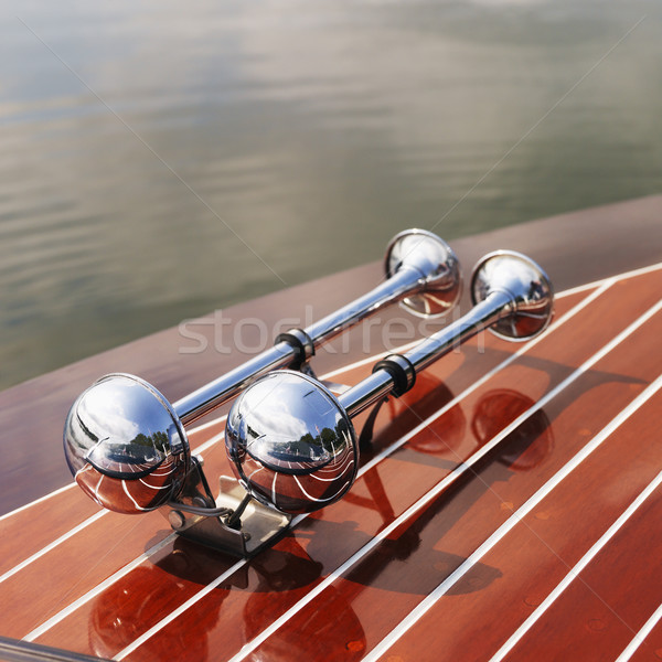 Tekne detay krom trompet ahşap Stok fotoğraf © iofoto