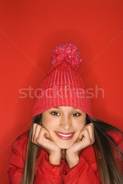 Mosolyog lány portré tinilány visel tél Stock fotó © iofoto