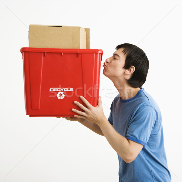 Homem beijando reciclagem retrato asiático Foto stock © iofoto