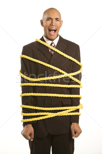 Сток-фото: бизнесмен · веревку · афроамериканец · кричали · желтый · бизнеса