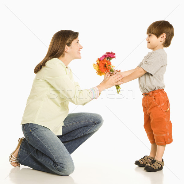 мальчика матери цветы сын букет цветок Сток-фото © iofoto