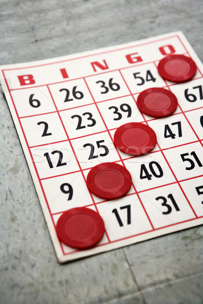 Winnend bingo kaart Rood chips kleur Stockfoto © iofoto