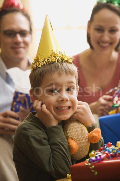 Chłopca urodziny patrząc wyraz twarzy Zdjęcia stock © iofoto