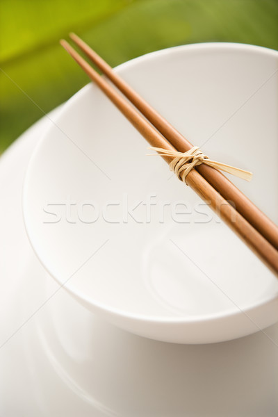 Stok fotoğraf: Çin · yemek · çubukları · boş · çanak · üst · plaka · bulaşık