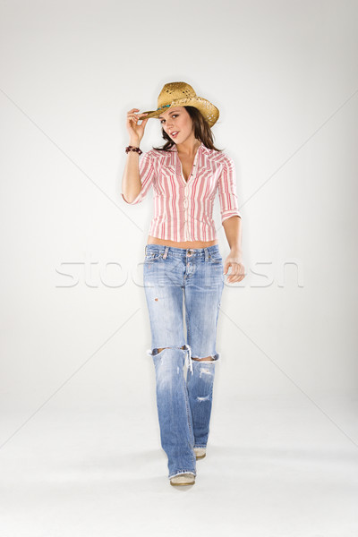 Donna Hat giovani piedi cappello da cowboy Foto d'archivio © iofoto