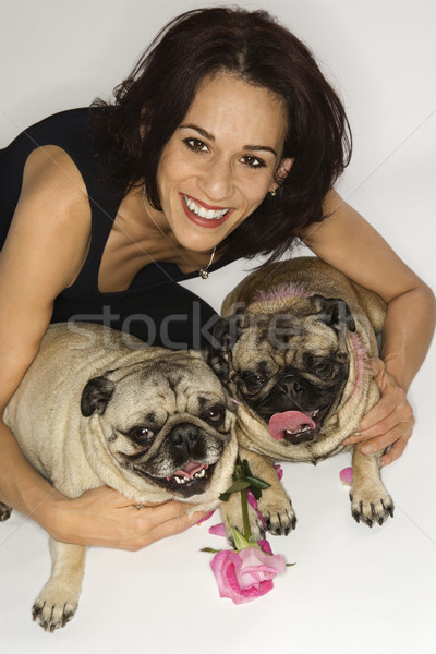 Stock foto: Frau · zwei · Hunde · weiblichen · Erwachsenen