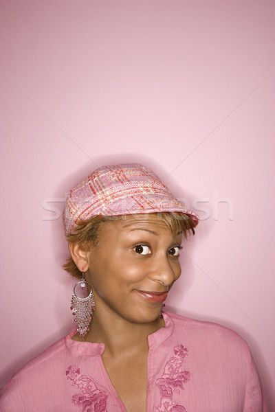 Portret portret kobiety młodych kobieta różowy komiczny Zdjęcia stock © iofoto