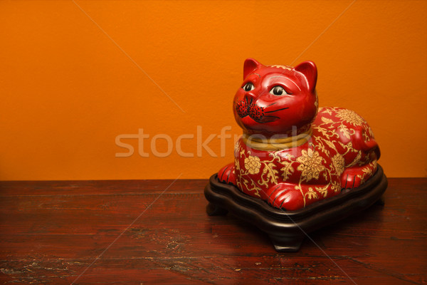 Chinese kat standbeeld Rood oranje muur Stockfoto © iofoto