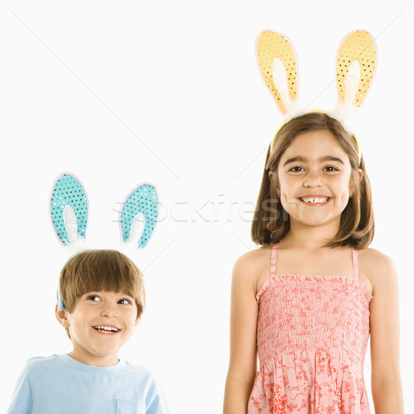 Zdjęcia stock: Dzieci · królik · kłosie · portret · chłopca · dziewczyna