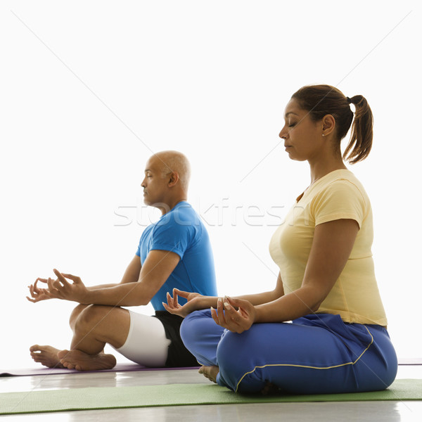 Deux personnes yoga vue de côté adulte [[stock_photo]] © iofoto