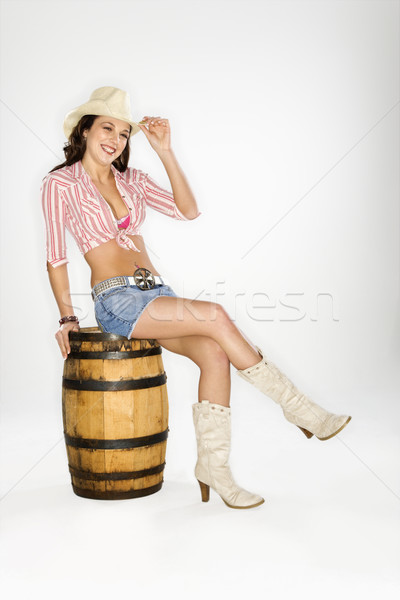 Foto stock: Sessão · barril · jovem · caucasiano · mulher · seis