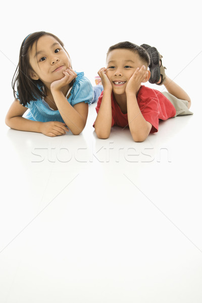 ázsiai lány fiú fivér lánytestvér padló Stock fotó © iofoto