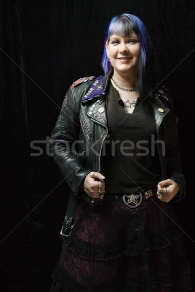 Punk rocha mulher jovem retrato sorridente caucasiano Foto stock © iofoto