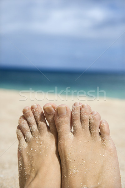 Homokos láb tengerpart kaukázusi fiatal felnőtt nő Stock fotó © iofoto