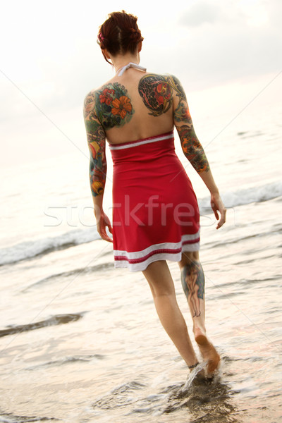 Mulher praia atraente tatuado caucasiano Havaí Foto stock © iofoto