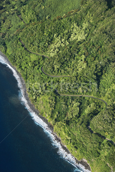 Stockfoto: Kust · weg · luchtfoto · kustlijn · weelderig · groene