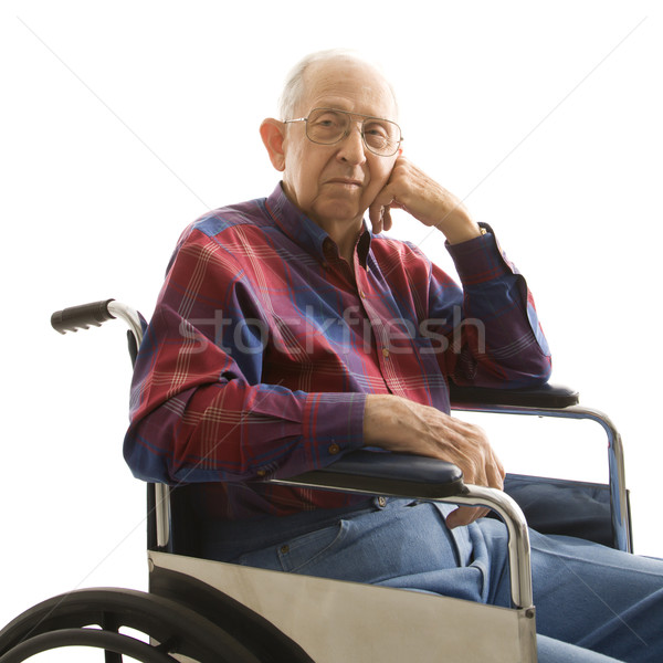 Starszych człowiek wózek portret posiedzenia mężczyzn Zdjęcia stock © iofoto