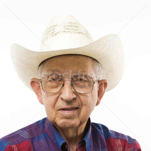Człowiek cowboy hat portret starszych Zdjęcia stock © iofoto